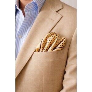 Vintage Silk Mini Scarf 13x13 Hand Rolled Hem Made Italy Paisley Yellow